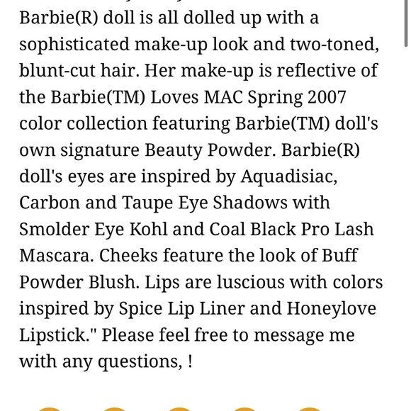 MAC Cosmetics Barbie Doll Gold Label BNIB brand new in box! Mattel - Picture 4 of 8